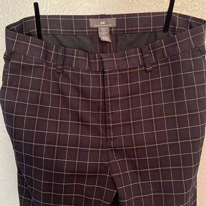 H & M Navy windowpane pattern men’s slim fit trousers